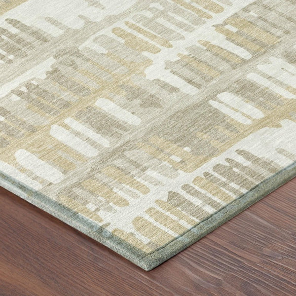 5 X 8 Abstract Ivory Gray Washable Polyester Rug for Indoor Outdoor Living