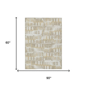 5 X 8 Abstract Ivory Gray Washable Polyester Rug for Indoor Outdoor Living