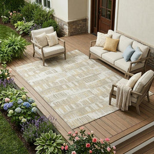 9x12 Abstract Ivory Gray Washable Polyester Rug for Patio Porch or Living Room