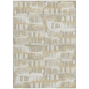 9x12 Abstract Ivory Gray Washable Polyester Rug for Patio Porch or Living Room