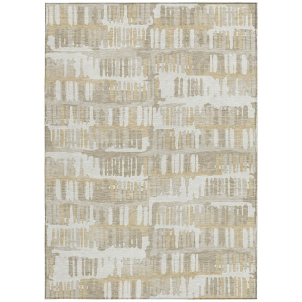 9x12 Abstract Ivory Gray Washable Polyester Rug for Patio Porch or Living Room