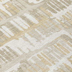 9x12 Abstract Ivory Gray Washable Polyester Rug for Patio Porch or Living Room