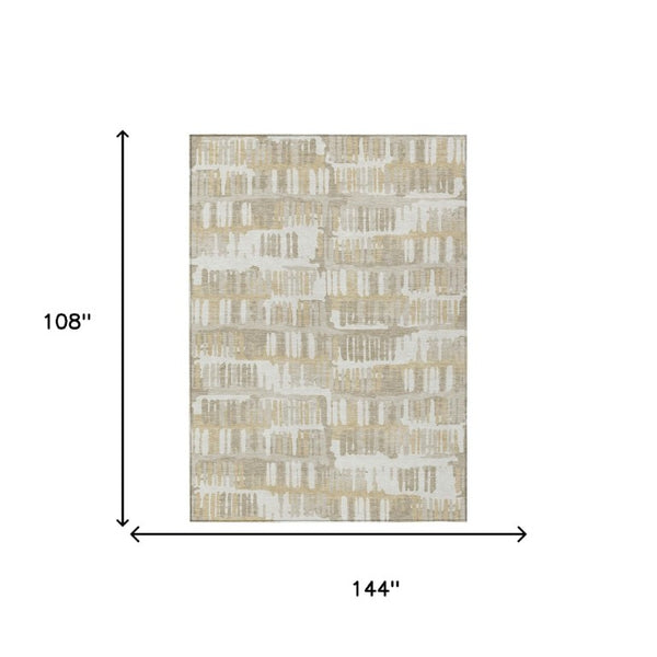 9x12 Abstract Ivory Gray Washable Polyester Rug for Patio Porch or Living Room
