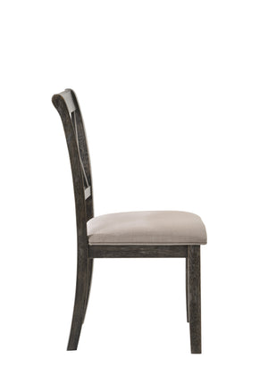 English Elm Claudia Elegant Beige Fabric Side Chair Set of 2 with Weathered Gray XX Backrest, Padded Seat B2726P264953