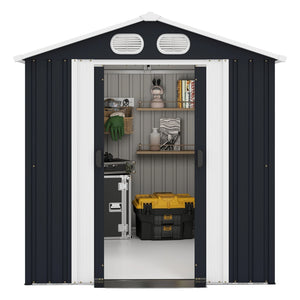 English Elm Campcraft 8x6 Outdoor Metal Storage Shed with Lockable Doors and Ventilation for Backyard Dark Gray W1598S00044