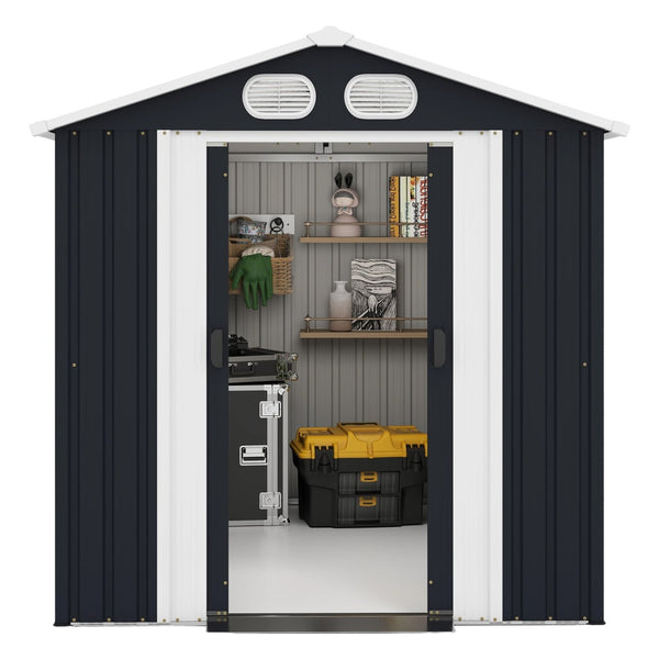 English Elm Campcraft 8x6 Outdoor Metal Storage Shed with Lockable Doors and Ventilation for Backyard Dark Gray W1598S00044
