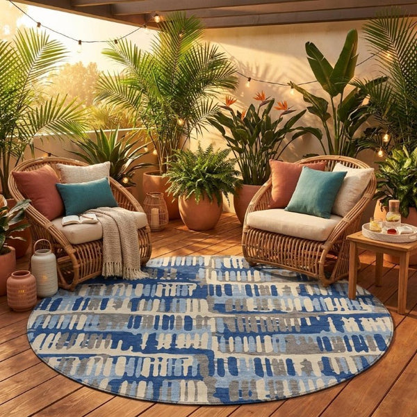8 Ft Round Abstract Polyester Area Rug Stain Resistant for Patio or High Traffic Rooms