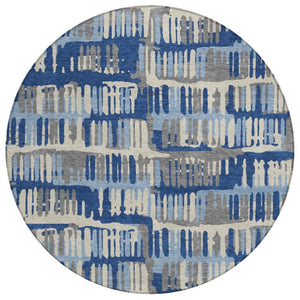 HomeRoots 8 Ft Round Abstract Polyester Area Rug Stain Resistant for Patio or High Traffic Rooms 735600