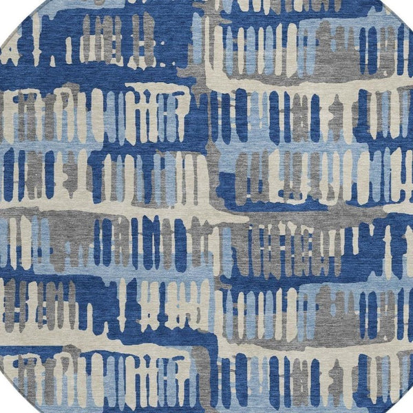 8 Ft Round Abstract Polyester Area Rug Stain Resistant for Patio or High Traffic Rooms