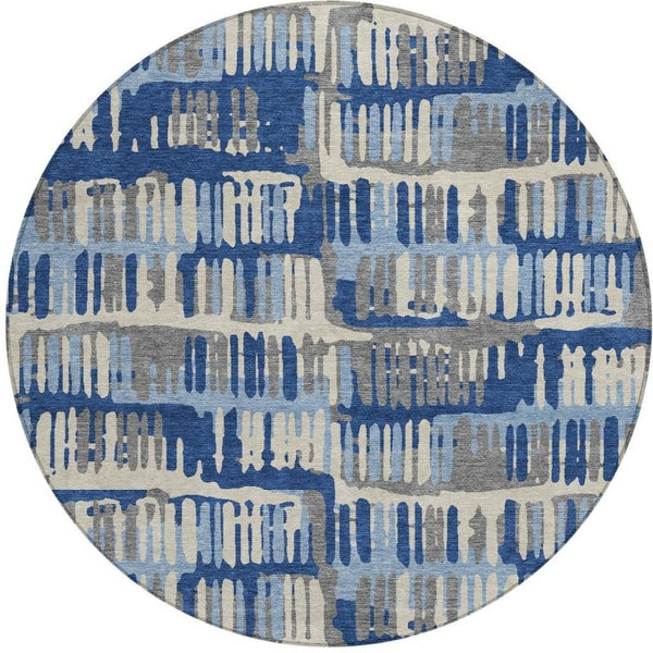 8 Ft Round Abstract Polyester Area Rug Stain Resistant for Patio or High Traffic Rooms