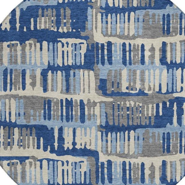 8 Ft Round Abstract Polyester Area Rug Stain Resistant for Patio or High Traffic Rooms