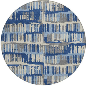 8 Ft Round Abstract Polyester Area Rug Stain Resistant for Patio or High Traffic Rooms