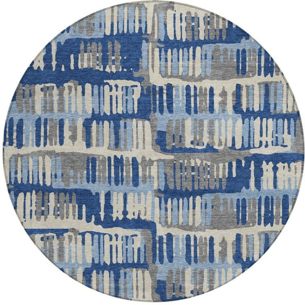 8 Ft Round Abstract Polyester Area Rug Stain Resistant for Patio or High Traffic Rooms