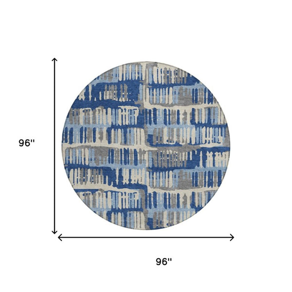 8 Ft Round Abstract Polyester Area Rug Stain Resistant for Patio or High Traffic Rooms