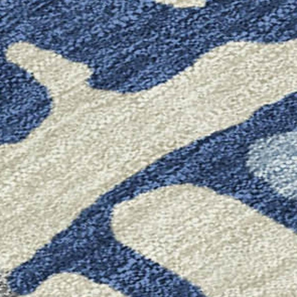 10 X 14 Abstract Navy Gray Washable Polyester Rug for Indoor Outdoor Living Spaces