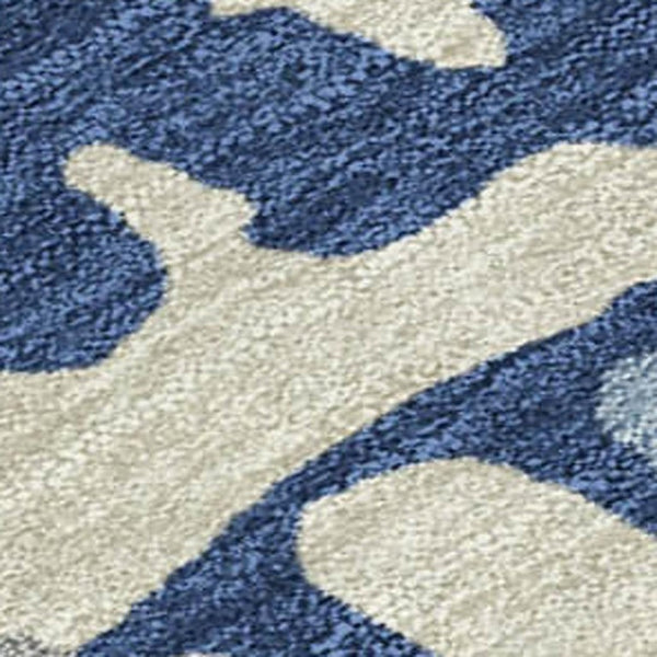 10 X 14 Abstract Navy Gray Washable Polyester Rug for Indoor Outdoor Living Spaces