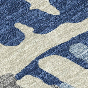 10 X 14 Abstract Navy Gray Washable Polyester Rug for Indoor Outdoor Living Spaces