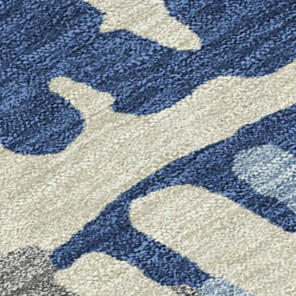 10 X 14 Abstract Navy Gray Washable Polyester Rug for Indoor Outdoor Living Spaces