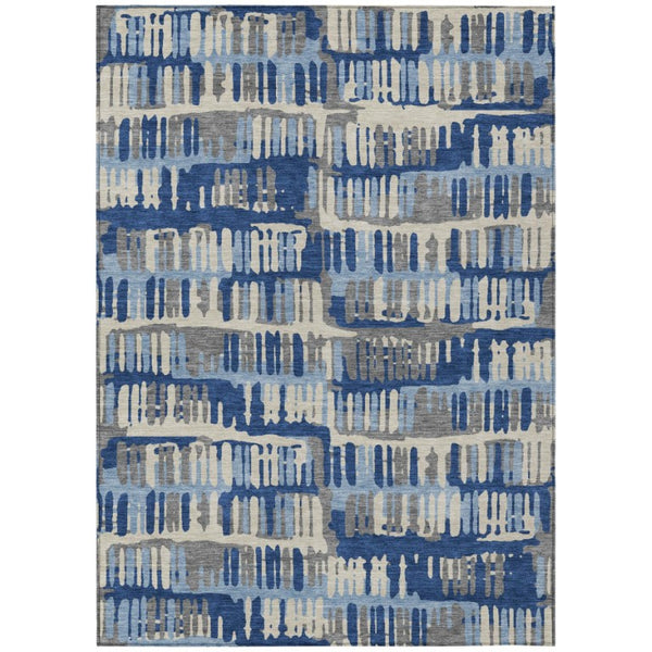 10 X 14 Abstract Navy Gray Washable Polyester Rug for Indoor Outdoor Living Spaces