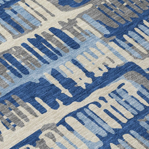 10 X 14 Abstract Navy Gray Washable Polyester Rug for Indoor Outdoor Living Spaces