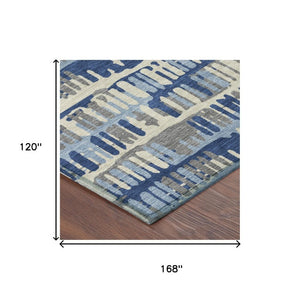10 X 14 Abstract Navy Gray Washable Polyester Rug for Indoor Outdoor Living Spaces