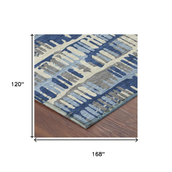 10 X 14 Abstract Navy Gray Washable Polyester Rug for Indoor Outdoor Living Spaces