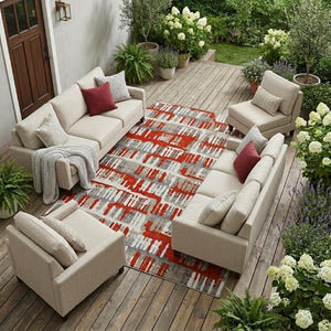 9 X 12 Abstract Washable Polyester Area Rug for Indoor Outdoor Patios and Living Rooms