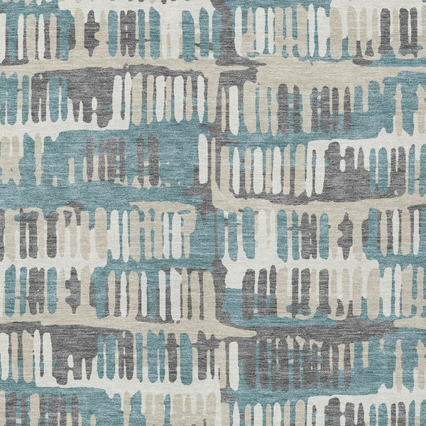 5x8 Teal Brown Abstract Polyester Area Rug Washable Stain Resistant Indoor Outdoor