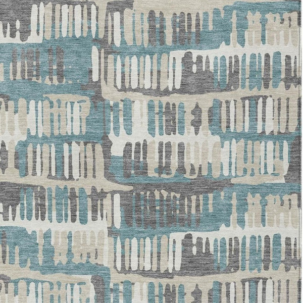5x8 Teal Brown Abstract Polyester Area Rug Washable Stain Resistant Indoor Outdoor