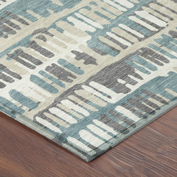 5x8 Teal Brown Abstract Polyester Area Rug Washable Stain Resistant Indoor Outdoor