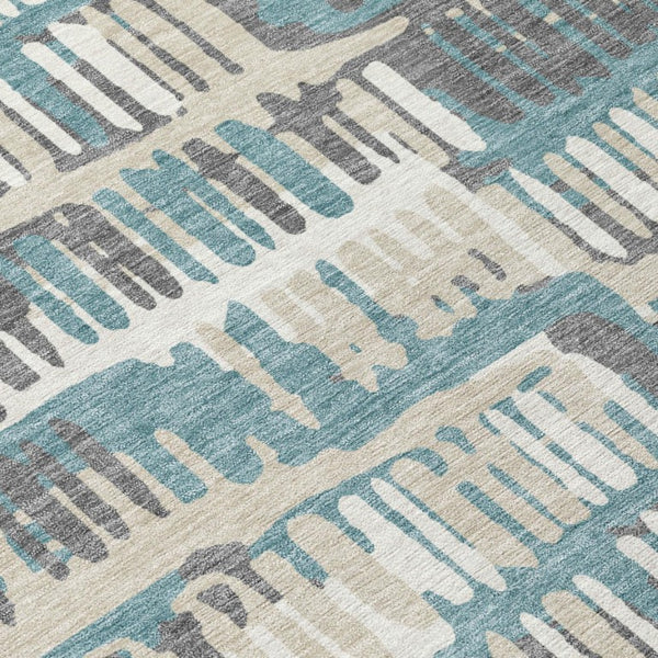 5x8 Teal Brown Abstract Polyester Area Rug Washable Stain Resistant Indoor Outdoor