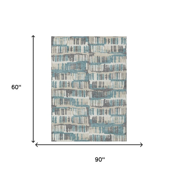 5x8 Teal Brown Abstract Polyester Area Rug Washable Stain Resistant Indoor Outdoor