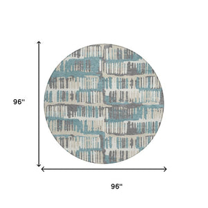 8 Ft Round Abstract Polyester Area Rug Washable Teal Brown Patio or Family Room