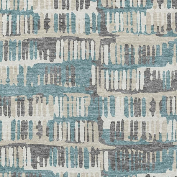 8 X 10 Teal Brown Abstract Polyester Area Rug Washable for Patio or Living Room