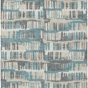 8 X 10 Teal Brown Abstract Polyester Area Rug Washable for Patio or Living Room