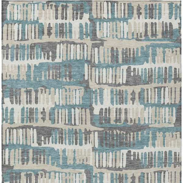 8 X 10 Teal Brown Abstract Polyester Area Rug Washable for Patio or Living Room