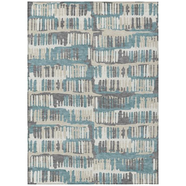 HomeRoots 10 X 14 Teal Brown Abstract Polyester Area Rug Washable for Patio or Living Room 735621