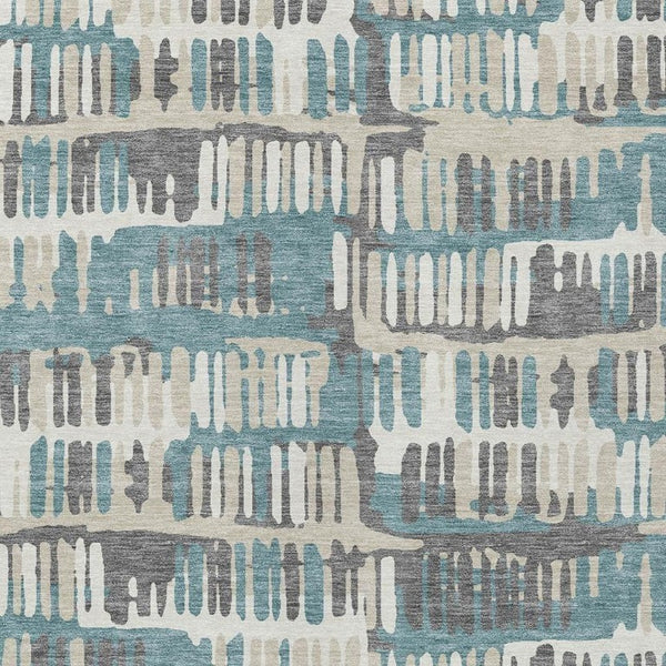 10 X 14 Teal Brown Abstract Polyester Area Rug Washable for Patio or Living Room