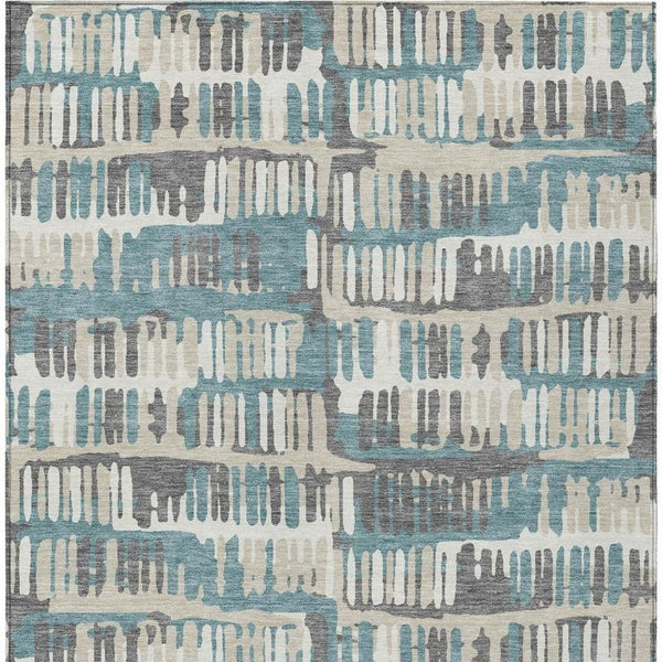 10 X 14 Teal Brown Abstract Polyester Area Rug Washable for Patio or Living Room