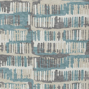 10 X 14 Teal Brown Abstract Polyester Area Rug Washable for Patio or Living Room