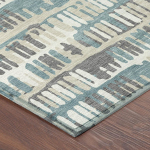 10 X 14 Teal Brown Abstract Polyester Area Rug Washable for Patio or Living Room