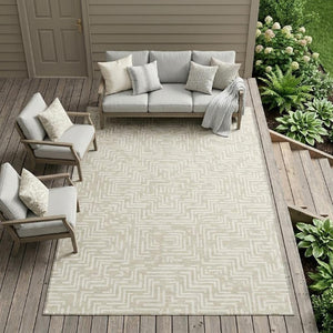 8' X 10' Beige and Blue Geometric Washable Indoor Outdoor Area Rug