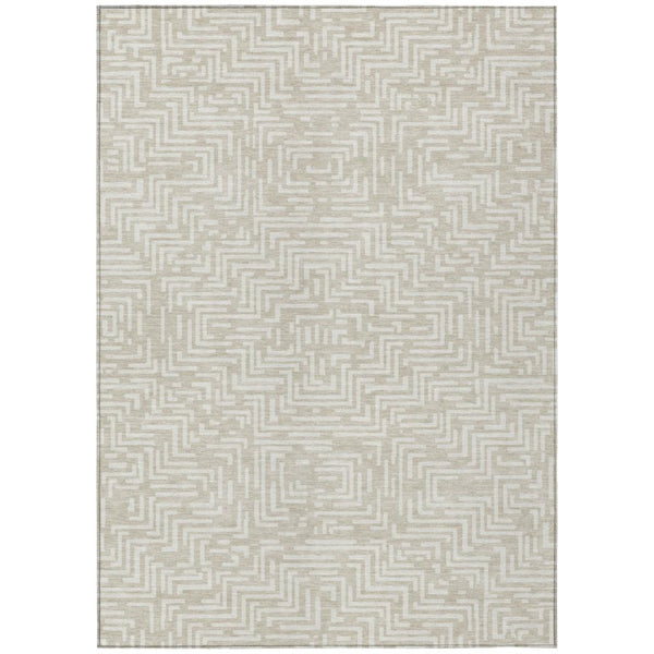 HomeRoots 8' X 10' Beige and Blue Geometric Washable Indoor Outdoor Area Rug 735625
