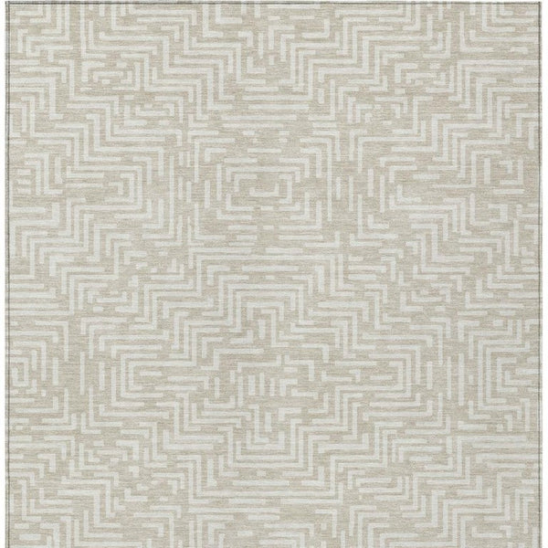 8' X 10' Beige and Blue Geometric Washable Indoor Outdoor Area Rug