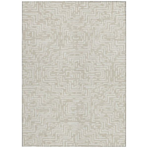 9x12 Geometric Beige Blue Polyester Area Rug Washable for Indoor Outdoor Use