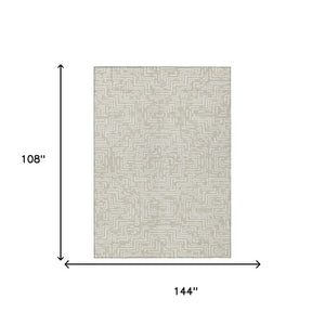 9x12 Geometric Beige Blue Polyester Area Rug Washable for Indoor Outdoor Use
