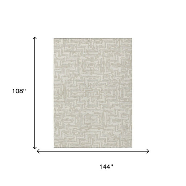 9x12 Geometric Beige Blue Polyester Area Rug Washable for Indoor Outdoor Use