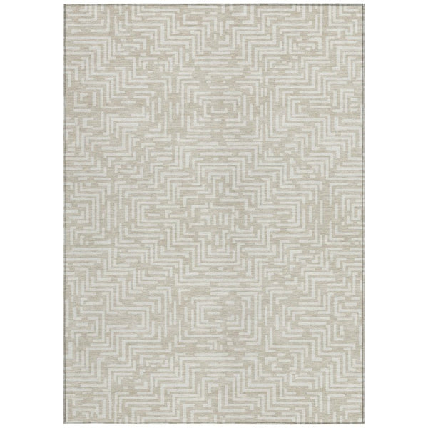 10 Ft Geometric Polyester Area Rug Washable Stain Resistant Indoor Outdoor Beige Blue