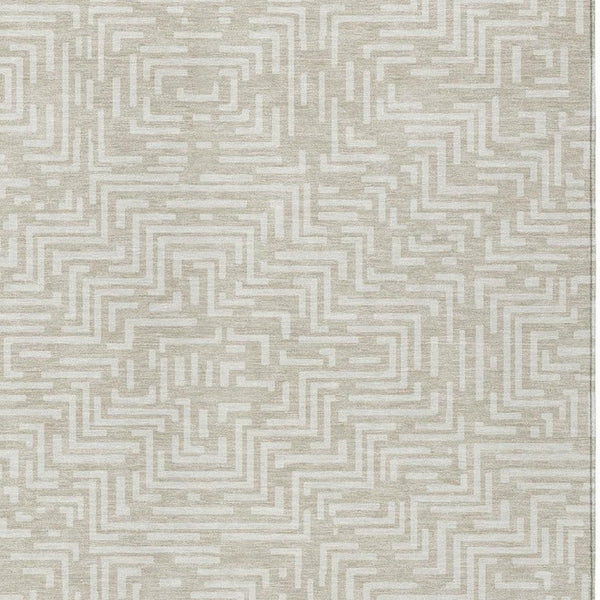 10 Ft Geometric Polyester Area Rug Washable Stain Resistant Indoor Outdoor Beige Blue