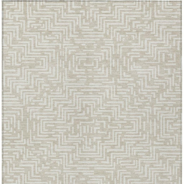 10 Ft Geometric Polyester Area Rug Washable Stain Resistant Indoor Outdoor Beige Blue
